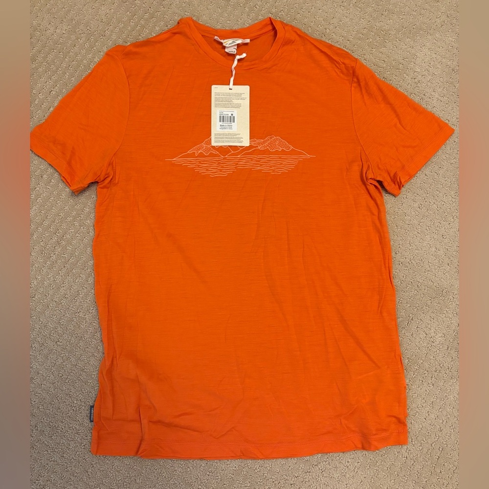 Icebreaker merino wool Men’s t in bright orange.  Size medium.  NWT